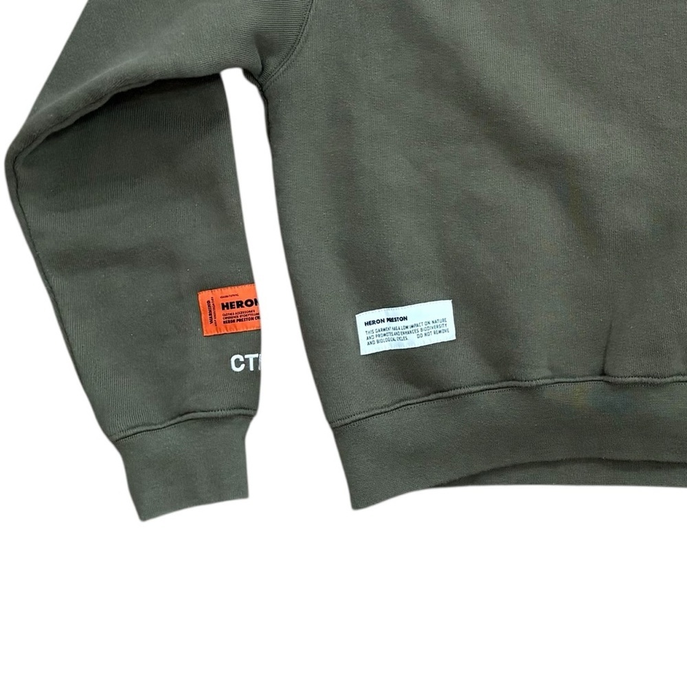 Heron Preston Crew Neck Sweatshirt Pullover Army Green Embroidered Size XS - Picture 7 of 8
